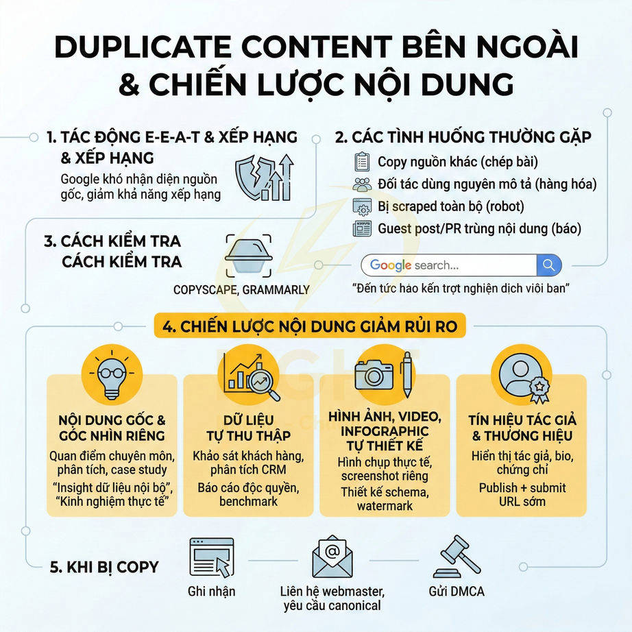 Hướng dẫn chiến lược nội dung giảm rủi ro duplicate content và cách xử lý khi bị copy nội dung