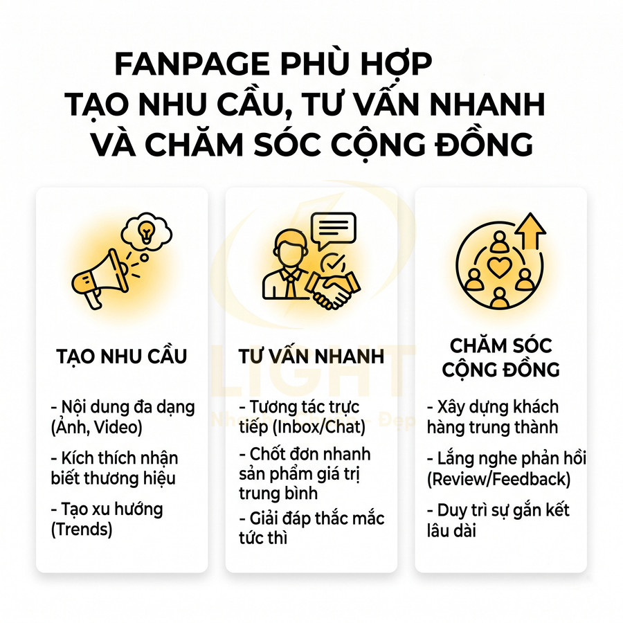Thiết kế giới thiệu fanpage phù hợp để tạo nhu cầu, tư vấn nhanh và chăm sóc cộng đồng khách hàng