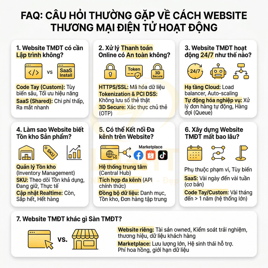 FAQ về cách website thương mại điện tử hoạt động và các bước xây dựng, vận hành website bán hàng online