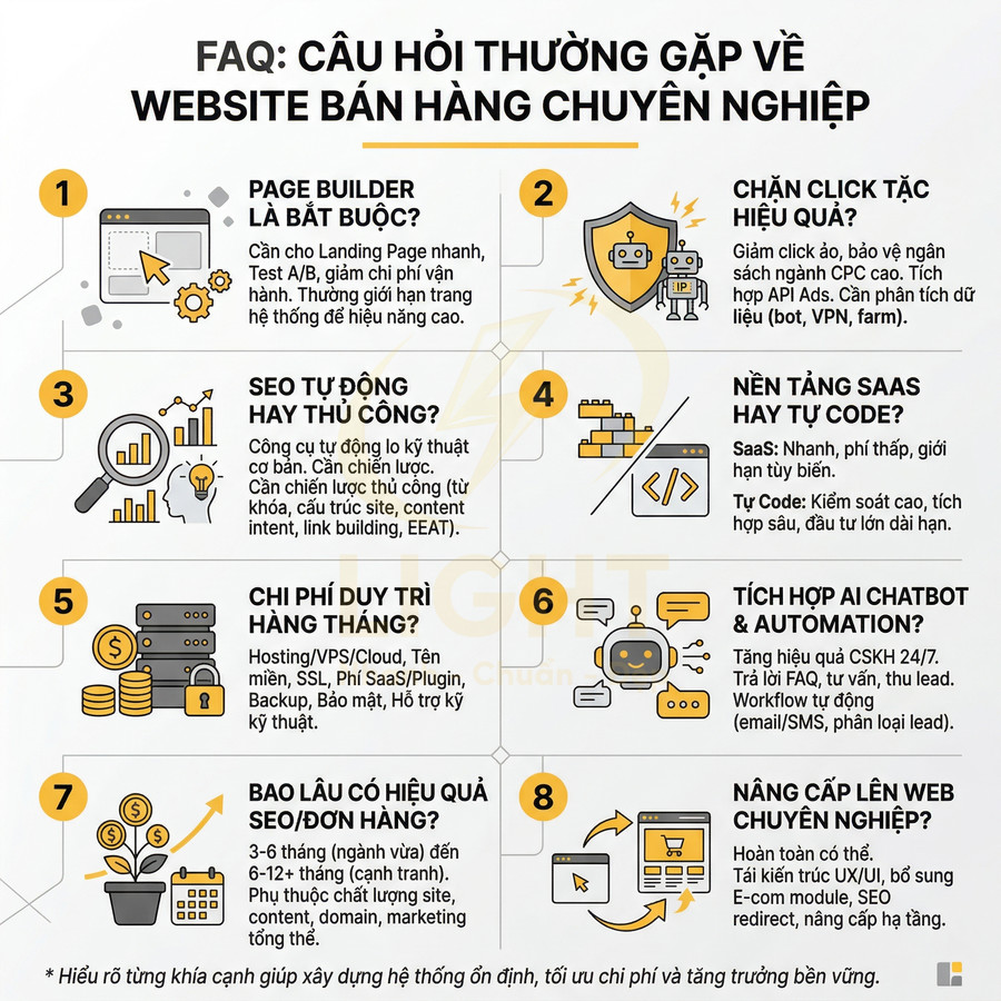 FAQ câu hỏi thường gặp về xây dựng và vận hành website bán hàng chuyên nghiệp bằng tiếng Việt