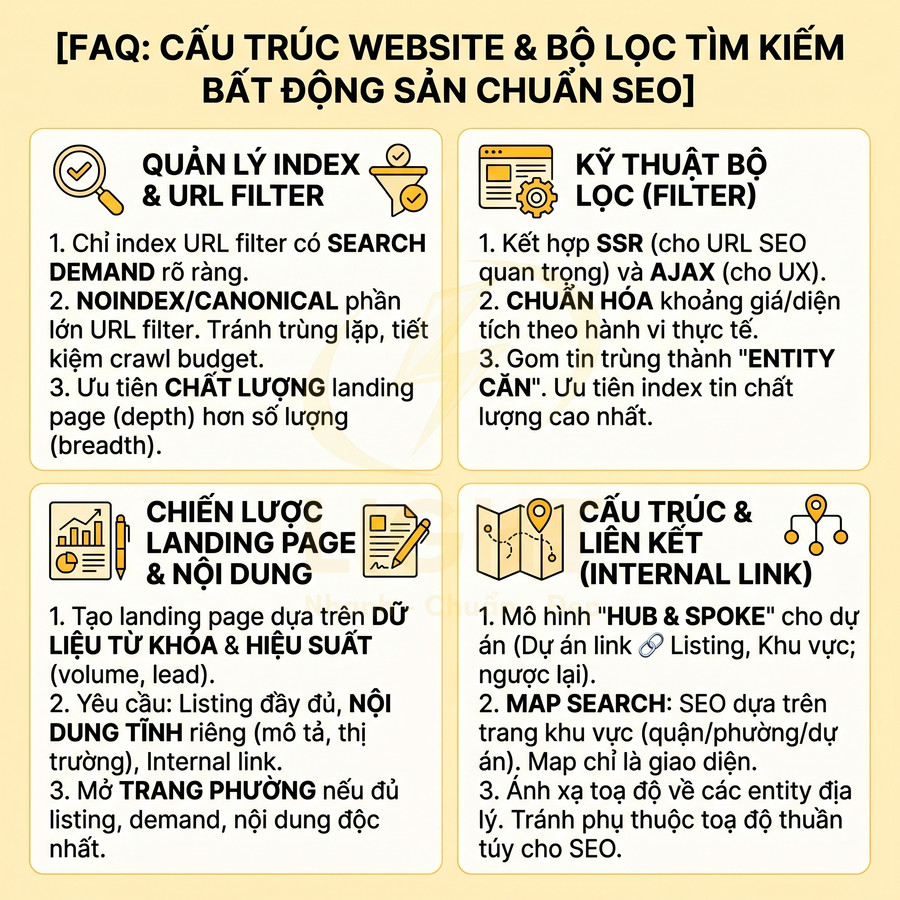 Hướng dẫn cấu trúc website và bộ lọc tìm kiếm bất động sản chuẩn SEO với index, landing page và internal link