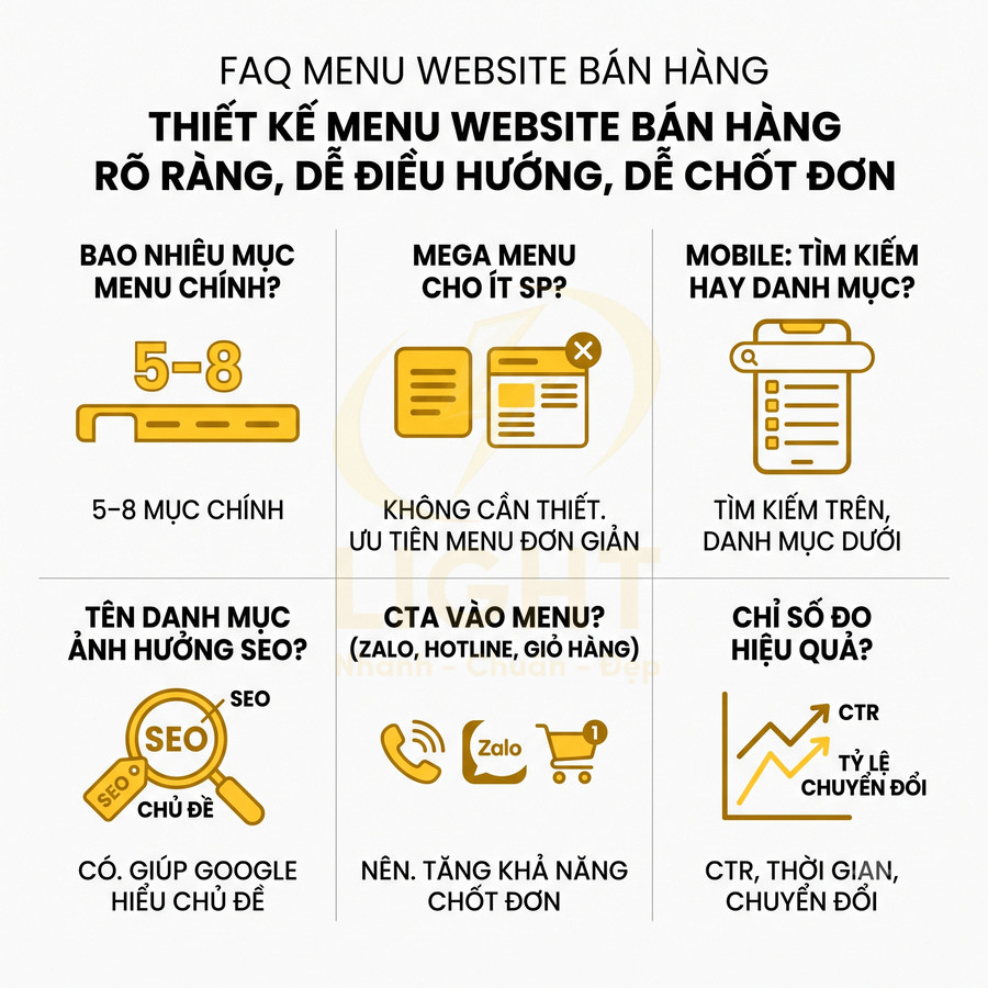Infographic hướng dẫn thiết kế menu website bán hàng rõ ràng dễ điều hướng và tối ưu chốt đơn