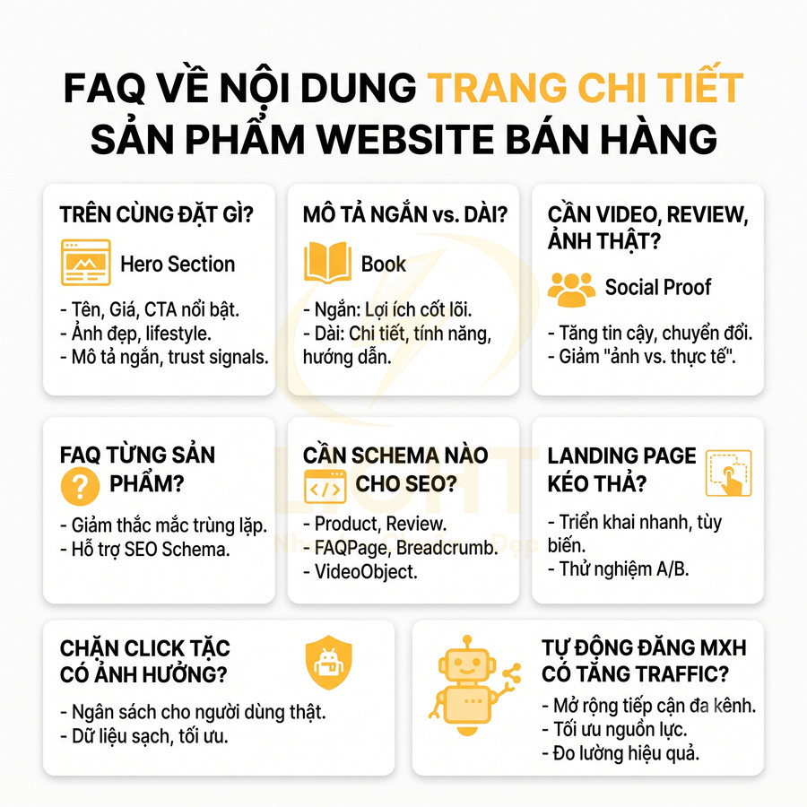 FAQ nội dung trang chi tiết sản phẩm cho website bán hàng với các mục tối ưu SEO và chuyển đổi