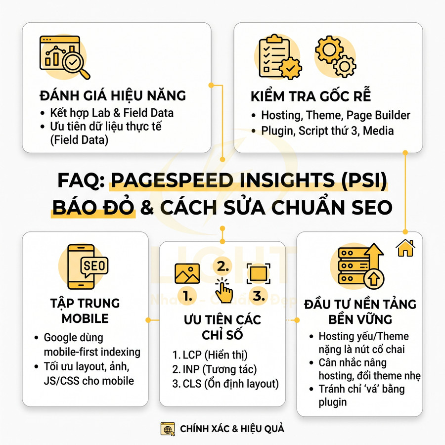 Hướng dẫn tối ưu PageSpeed Insights PSI báo đỏ và cách sửa chuẩn SEO cho website
