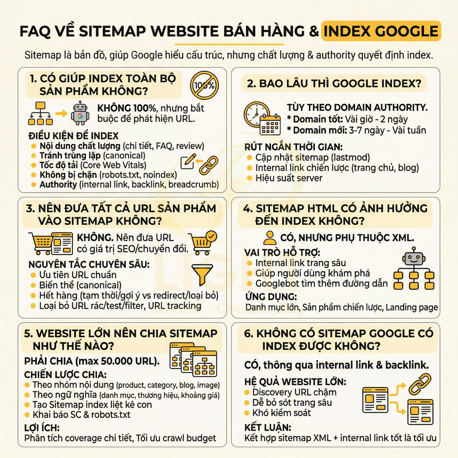 FAQ sitemap website bán hàng và index Google với hướng dẫn tối ưu sitemap XML cho SEO và index nhanh