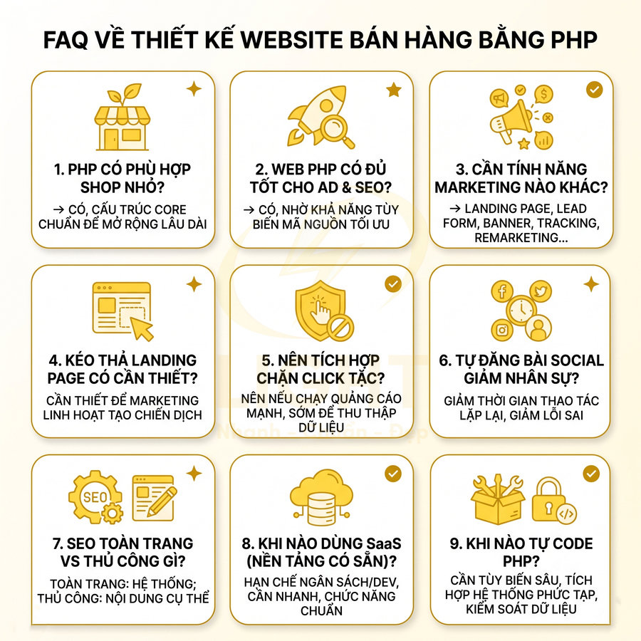FAQ về thiết kế website bán hàng bằng PHP với 9 câu hỏi phổ biến và giải đáp ngắn gọn