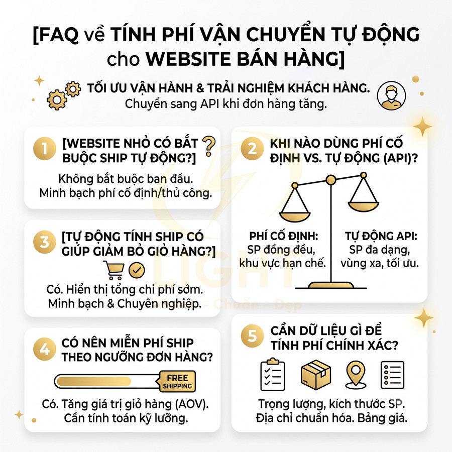 FAQ tính phí vận chuyển tự động cho website bán hàng, hướng dẫn tối ưu ship và trải nghiệm khách hàng