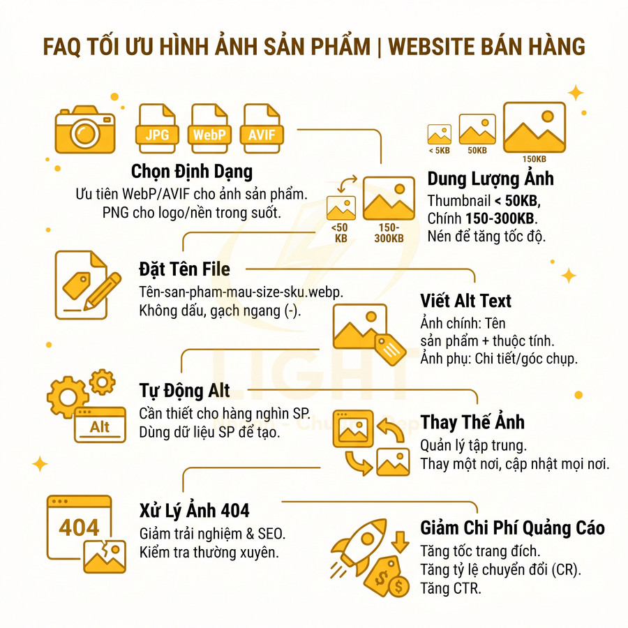 Hướng dẫn tối ưu hình ảnh sản phẩm cho website bán hàng với định dạng, dung lượng, tên file và alt text chuẩn SEO