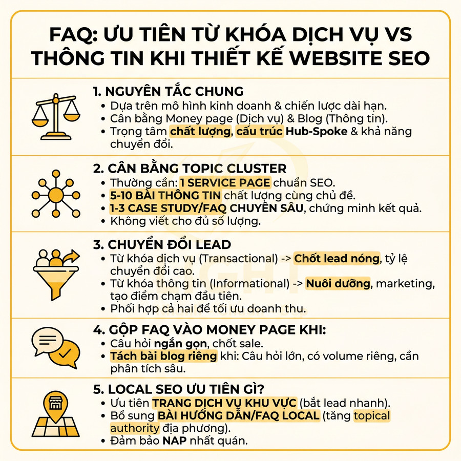 Checklist ưu tiên từ khóa dịch vụ và thông tin khi thiết kế website chuẩn SEO bằng tiếng Việt