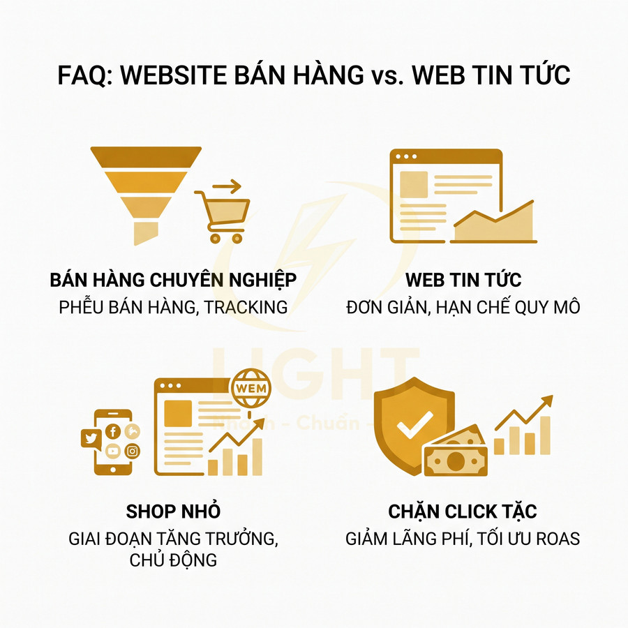 Infographic so sánh website bán hàng chuyên nghiệp và web tin tức, lợi ích cho shop nhỏ và chặn click tặc