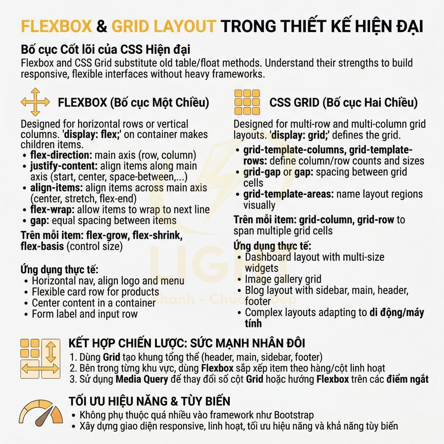 So sánh Flexbox và CSS Grid layout trong thiết kế web hiện đại bằng tiếng Việt