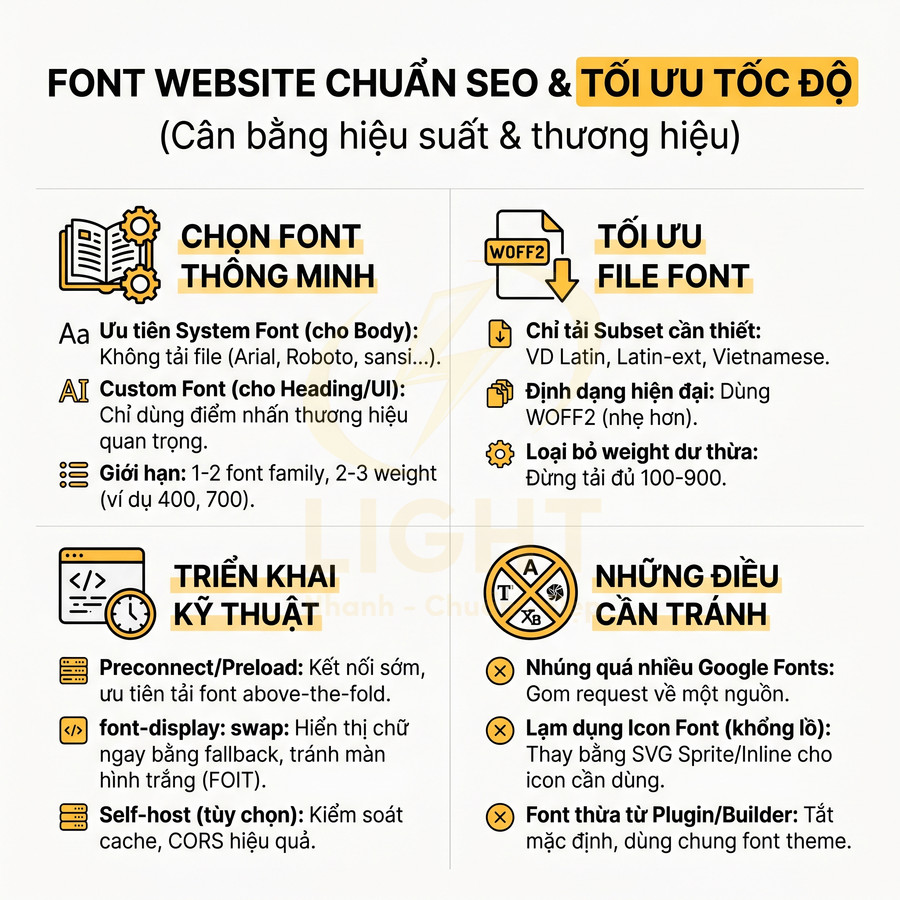 Infographic hướng dẫn chọn và tối ưu font chữ cho website chuẩn SEO và tải nhanh