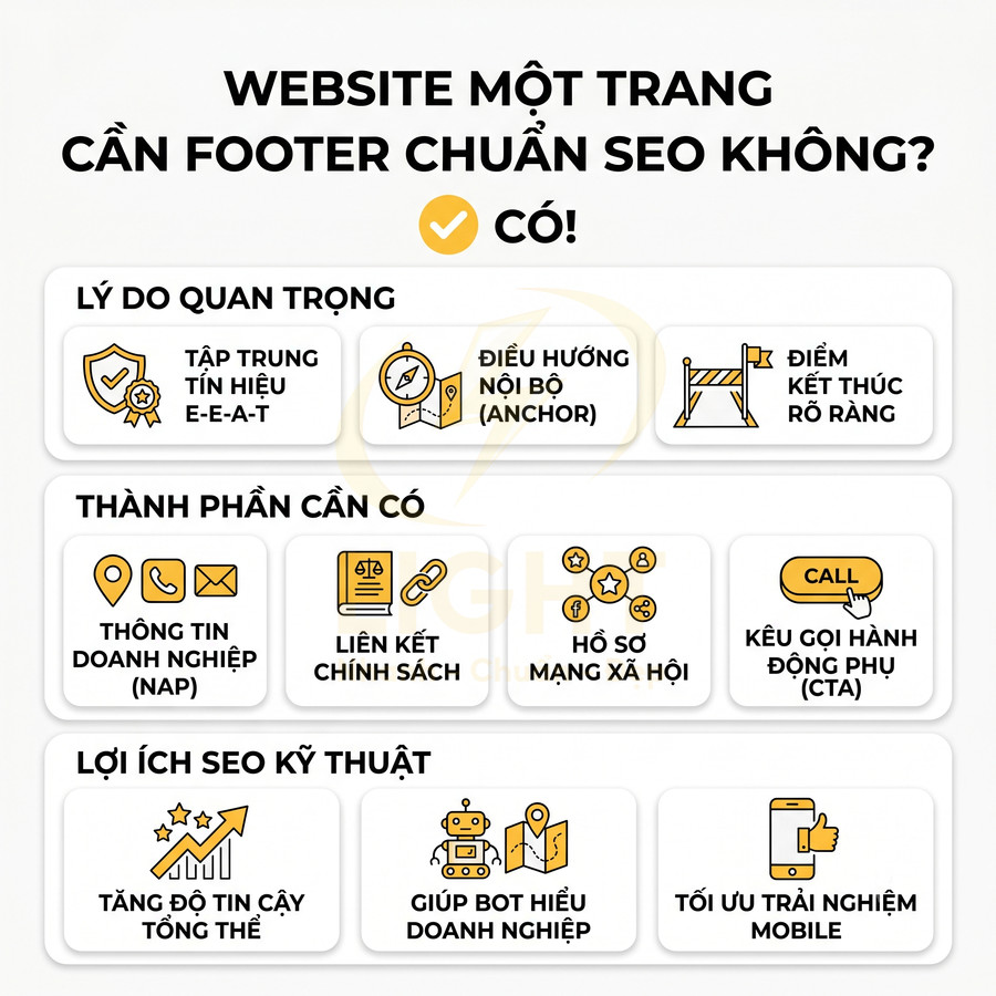 Hướng dẫn lý do và thành phần cần có để thiết kế footer chuẩn SEO cho website một trang