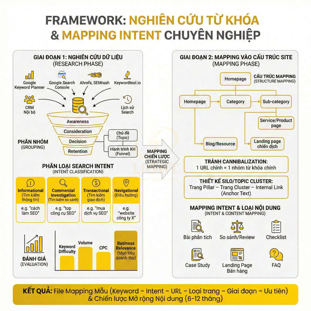 Framework nghiên cứu từ khóa và mapping search intent chuyên nghiệp cho cấu trúc website SEO