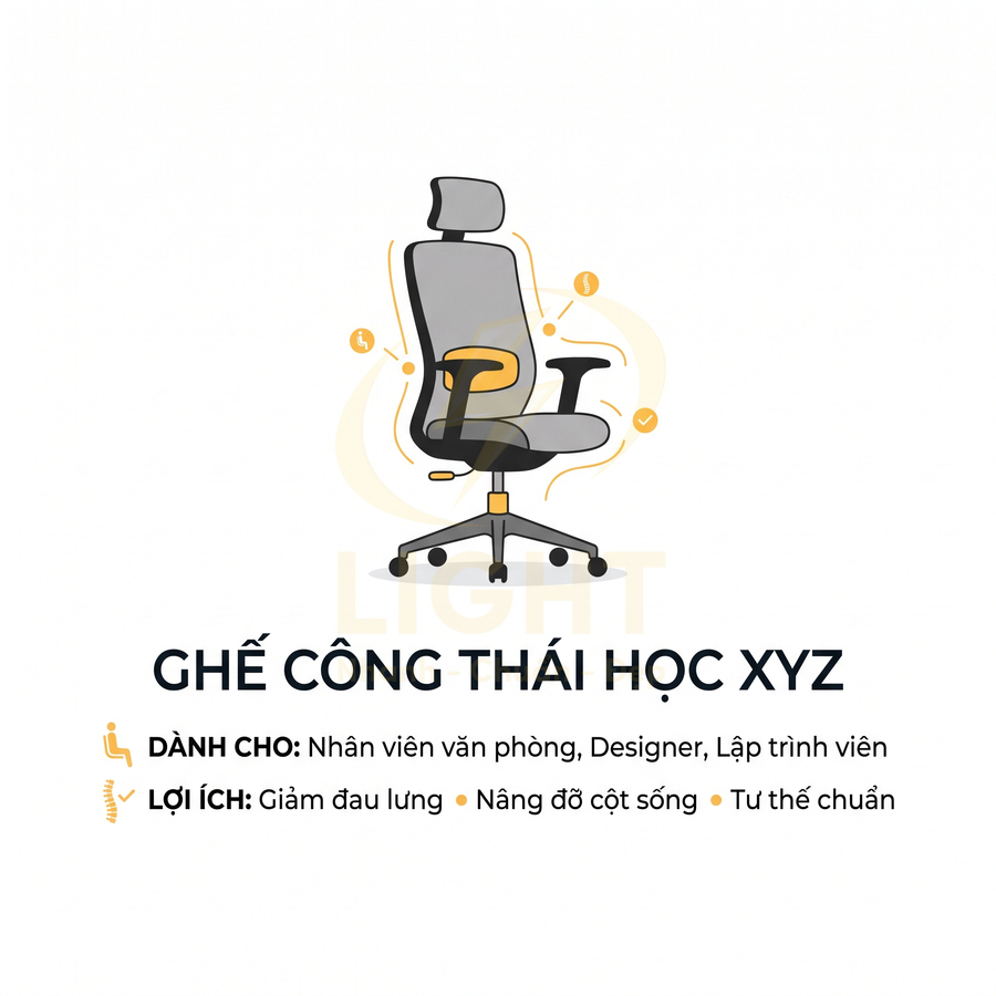 Ghế công thái học XYZ màu xám có tựa đầu và tay vịn cho nhân viên văn phòng, designer, lập trình viên