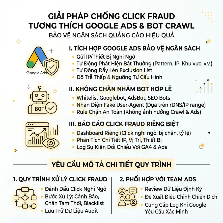 Giải pháp chống click fraud tương thích Google Ads và bot crawl bảo vệ ngân sách quảng cáo hiệu quả