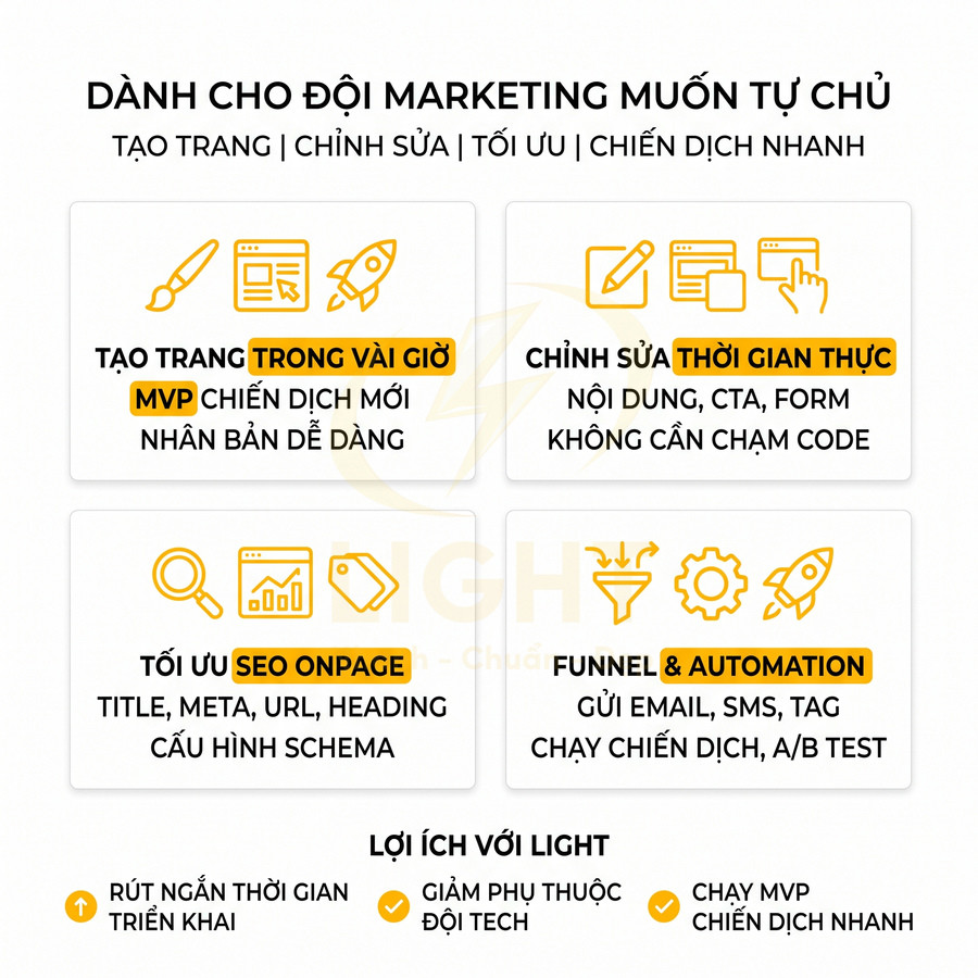 Giải pháp Light giúp đội marketing tự tạo trang, tối ưu SEO onpage và tự động hóa chiến dịch không cần code