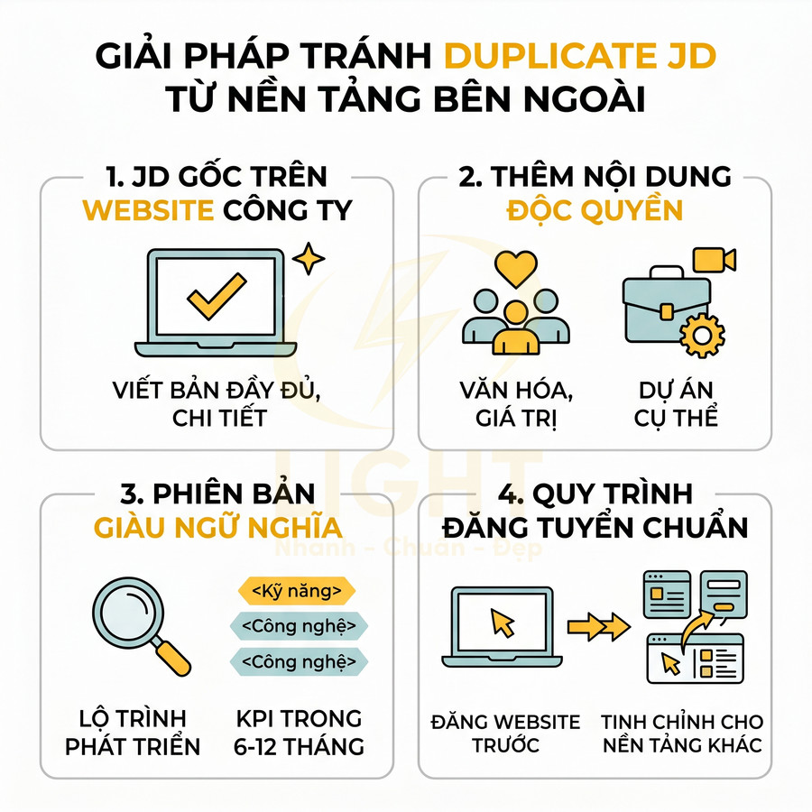 Giải pháp tránh duplicate JD từ nền tảng bên ngoài với 4 bước tối ưu nội dung tuyển dụng doanh nghiệp