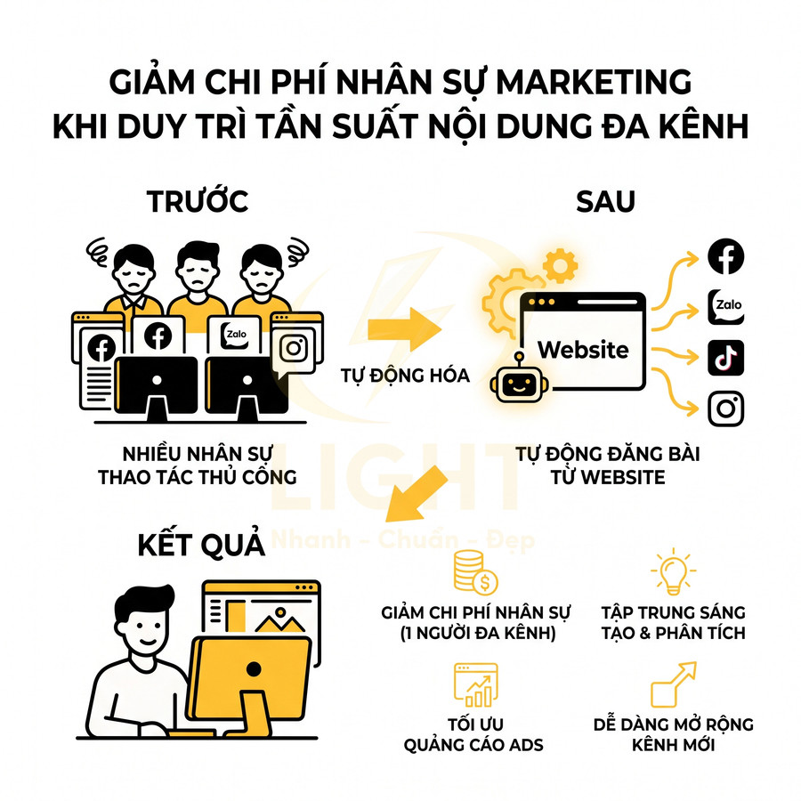 Giải pháp tự động hóa đăng bài từ website lên Facebook Zalo TikTok giúp giảm chi phí nhân sự marketing