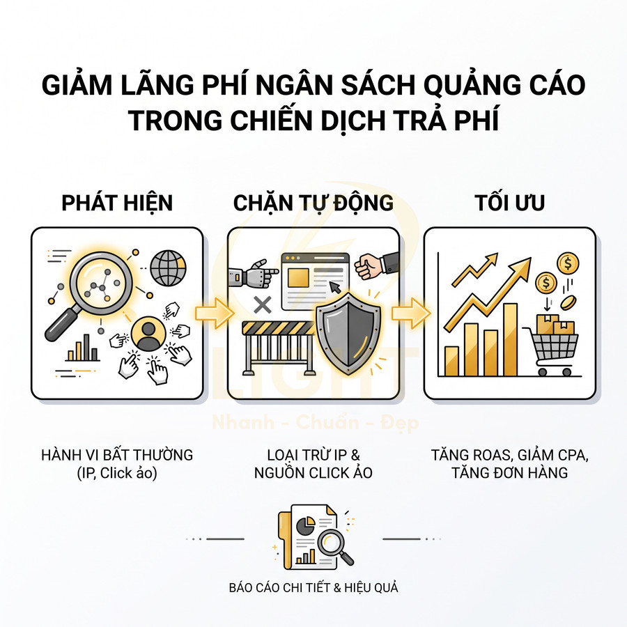 Giải pháp phát hiện chặn click ảo tự động giúp tối ưu ngân sách quảng cáo trả phí và tăng đơn hàng