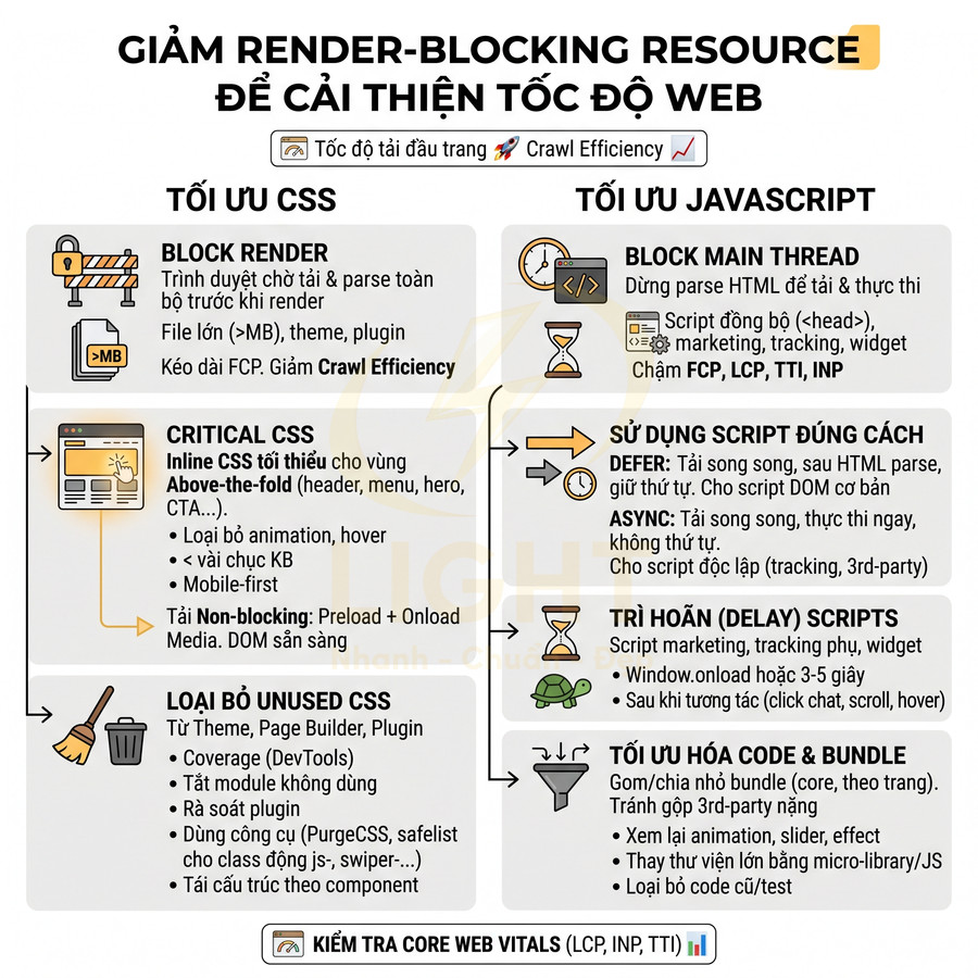 Hướng dẫn tối ưu CSS và JavaScript để giảm render blocking resource và cải thiện tốc độ tải trang web