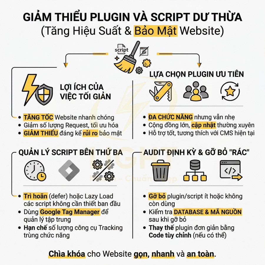 Hướng dẫn giảm thiểu plugin và script dư thừa để tối ưu hiệu suất và bảo mật website