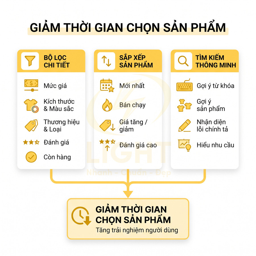 Giải pháp lọc, sắp xếp và tìm kiếm thông minh giúp giảm thời gian chọn sản phẩm và tăng trải nghiệm mua sắm