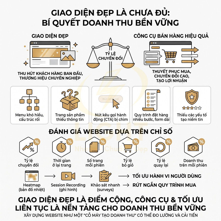 Infographic tối ưu giao diện website và công cụ bán hàng để tăng tỷ lệ chuyển đổi và doanh thu bền vững