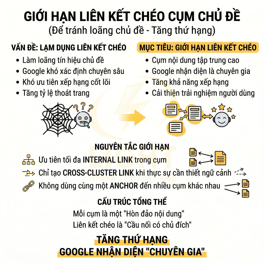 Hướng dẫn giới hạn liên kết chéo cụm chủ đề trong SEO để tăng thứ hạng và tối ưu trải nghiệm người dùng