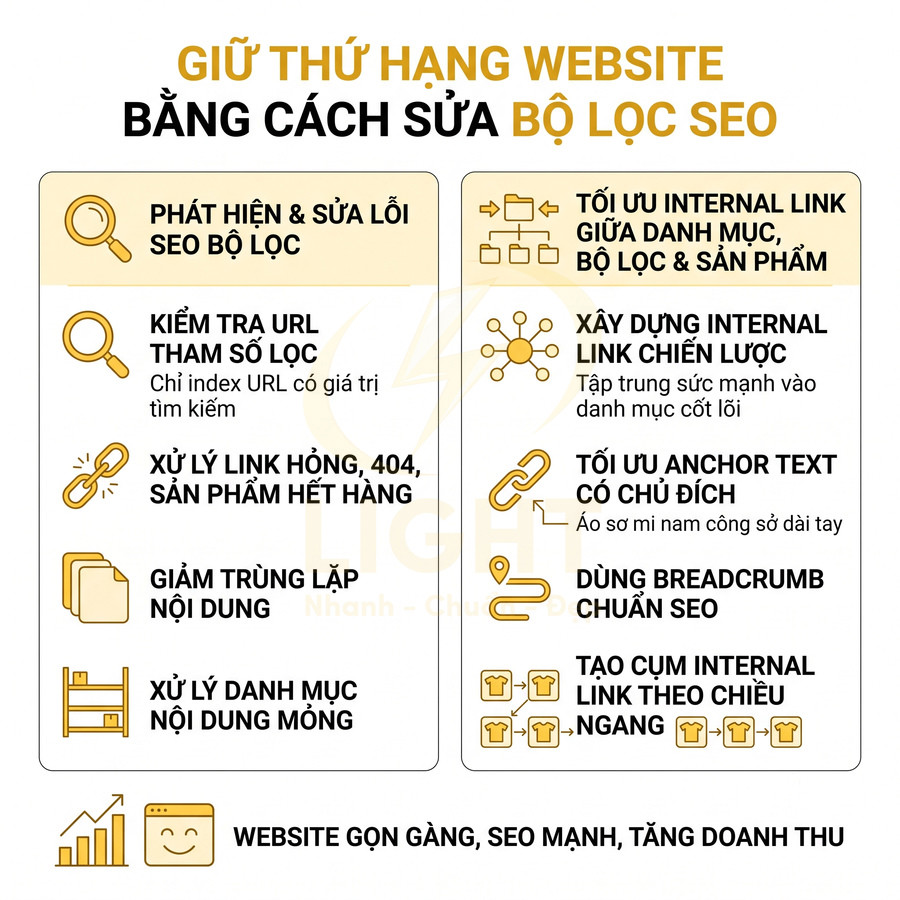 Hướng dẫn tối ưu bộ lọc SEO và internal link để giữ thứ hạng website và tăng doanh thu