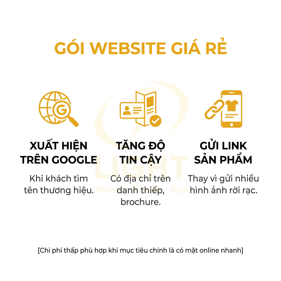Gói website giá rẻ với lợi ích xuất hiện trên Google, tăng độ tin cậy và gửi link sản phẩm online