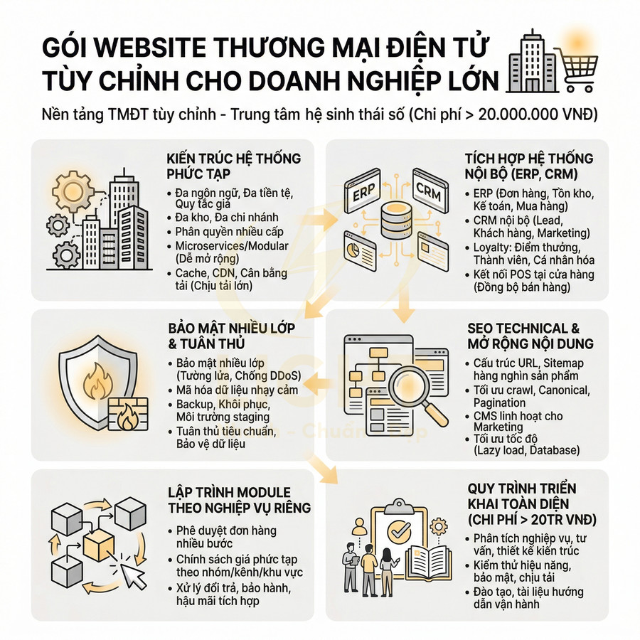 Gói dịch vụ thiết kế website thương mại điện tử tùy chỉnh cho doanh nghiệp lớn với kiến trúc phức tạp và bảo mật cao