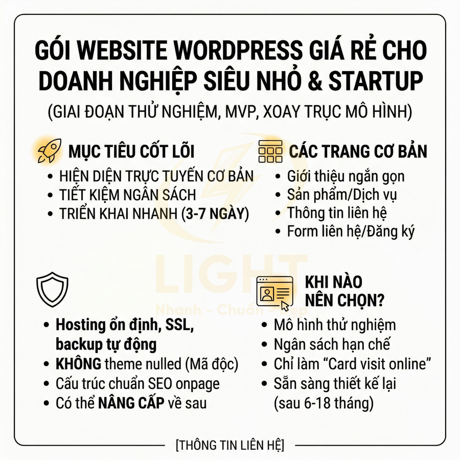 Gói dịch vụ thiết kế website WordPress giá rẻ cho doanh nghiệp nhỏ và startup với hosting ổn định, chuẩn SEO