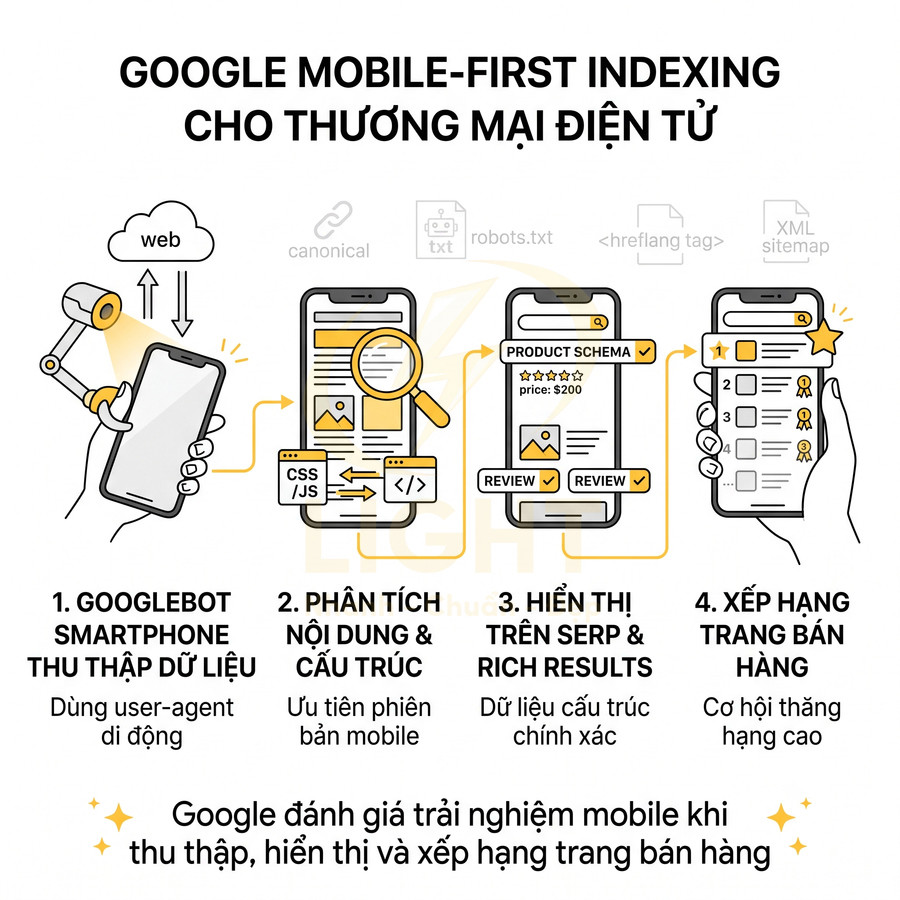 Quy trình Google mobile first indexing cho website thương mại điện tử trên giao diện điện thoại di động