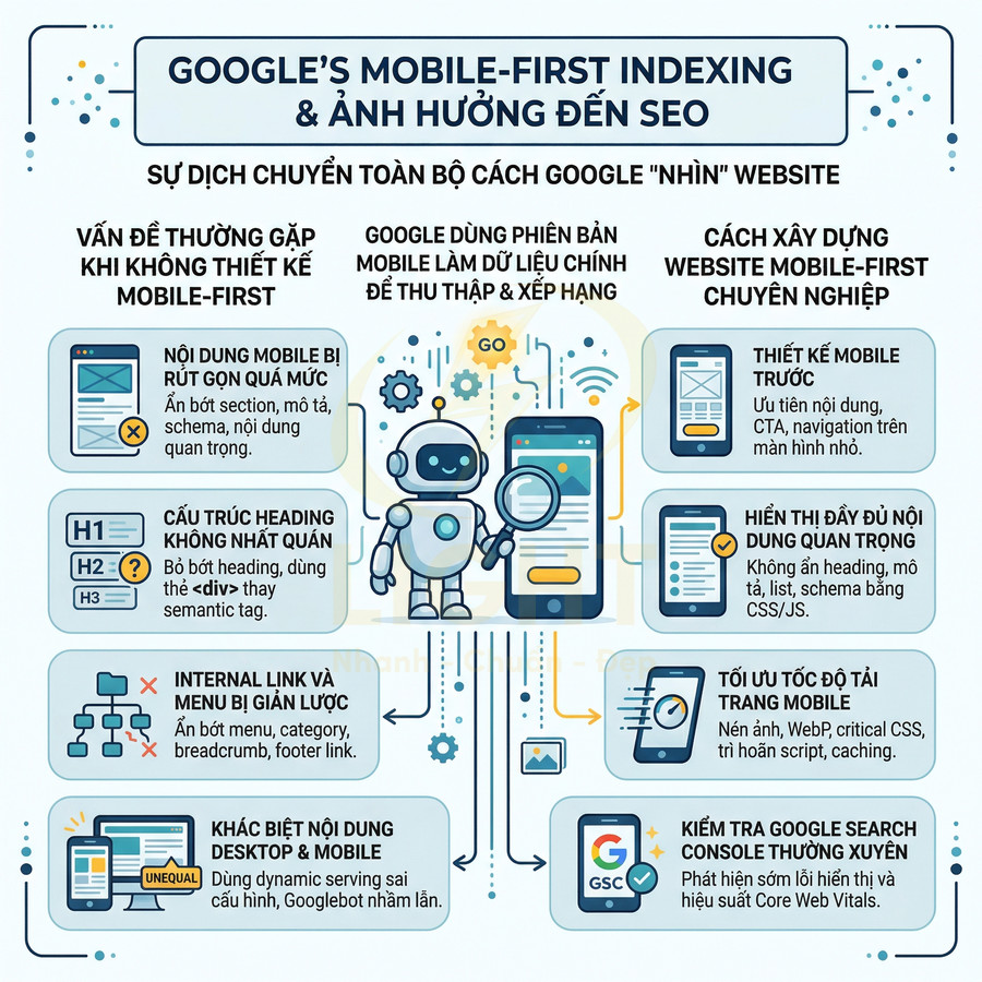 Infographic về Google Mobile First Indexing và hướng dẫn tối ưu SEO cho website trên thiết bị di động