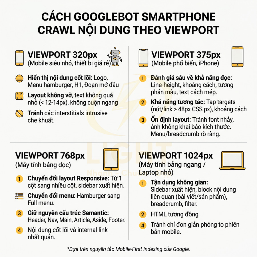 Hướng dẫn tối ưu nội dung website theo từng kích thước viewport để Googlebot smartphone crawl hiệu quả