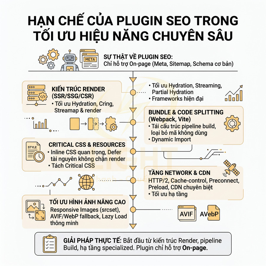 Hạn chế của plugin SEO trong tối ưu hiệu năng chuyên sâu và các giải pháp tối ưu website tổng thể