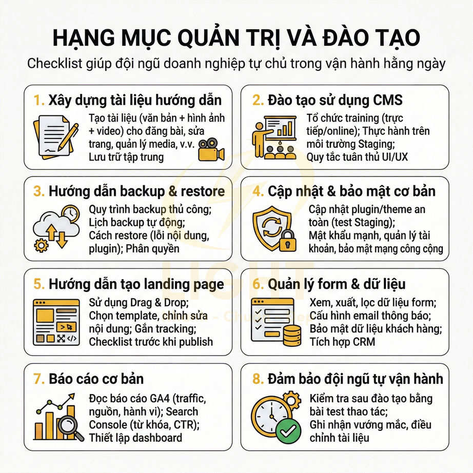 Checklist hạng mục quản trị và đào tạo website cho doanh nghiệp với 8 bước hướng dẫn chi tiết