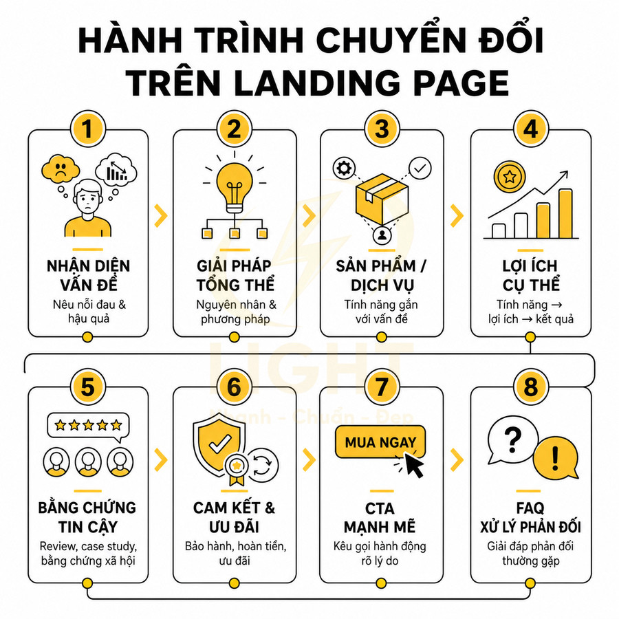 Hành trình chuyển đổi trên landing page với 8 bước tối ưu nội dung và CTA tăng tỉ lệ mua hàng