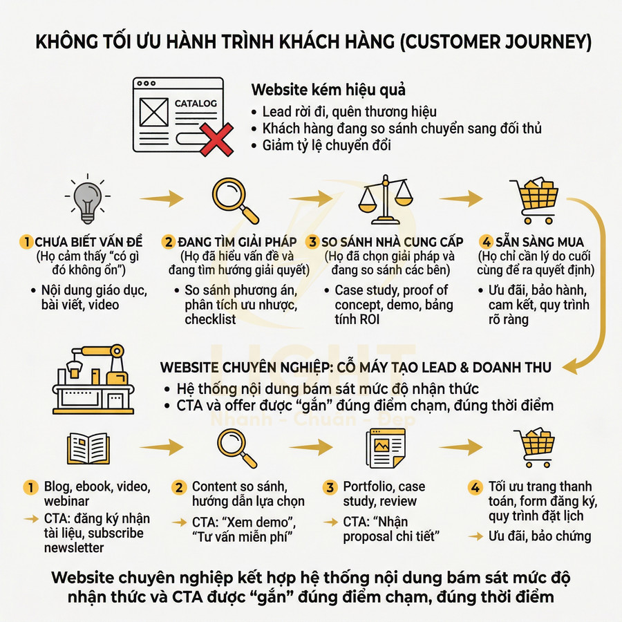 Mô hình hành trình khách hàng và cách tối ưu website, nội dung marketing theo từng giai đoạn mua hàng