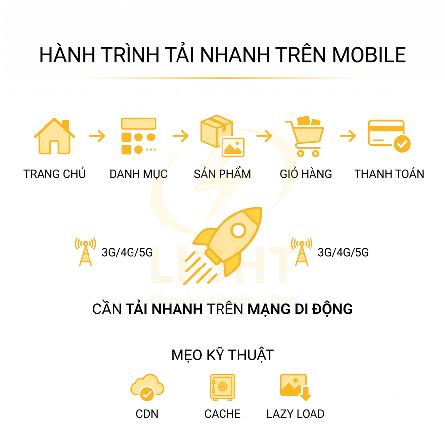 Hướng dẫn tối ưu tải nhanh website trên mobile với hành trình mua hàng và mẹo kỹ thuật CDN cache lazy load
