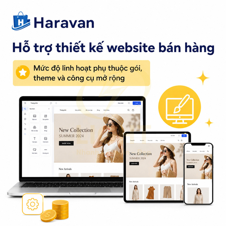 Haravan hỗ trợ thiết kế website bán hàng hiển thị trên laptop, máy tính bảng và điện thoại di động