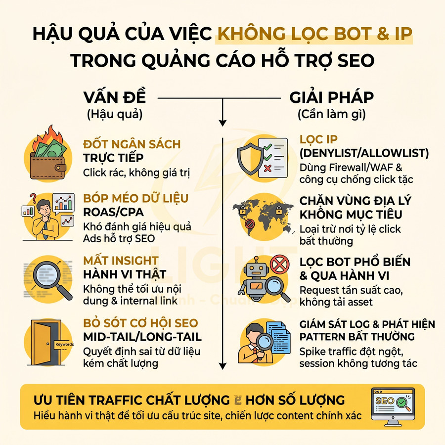 Hậu quả không lọc bot và IP trong quảng cáo hỗ trợ SEO và các giải pháp tối ưu traffic chất lượng