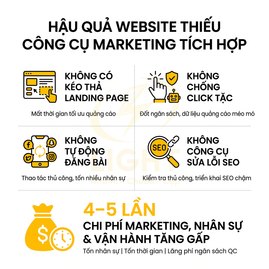 Hậu quả website thiếu công cụ marketing tích hợp làm tăng 4 5 lần chi phí marketing nhân sự vận hành