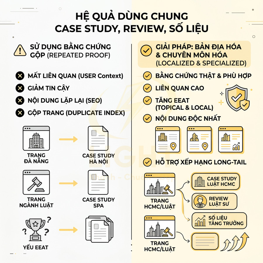 Infographic so sánh rủi ro dùng chung case study review số liệu và giải pháp bản địa hóa nội dung SEO