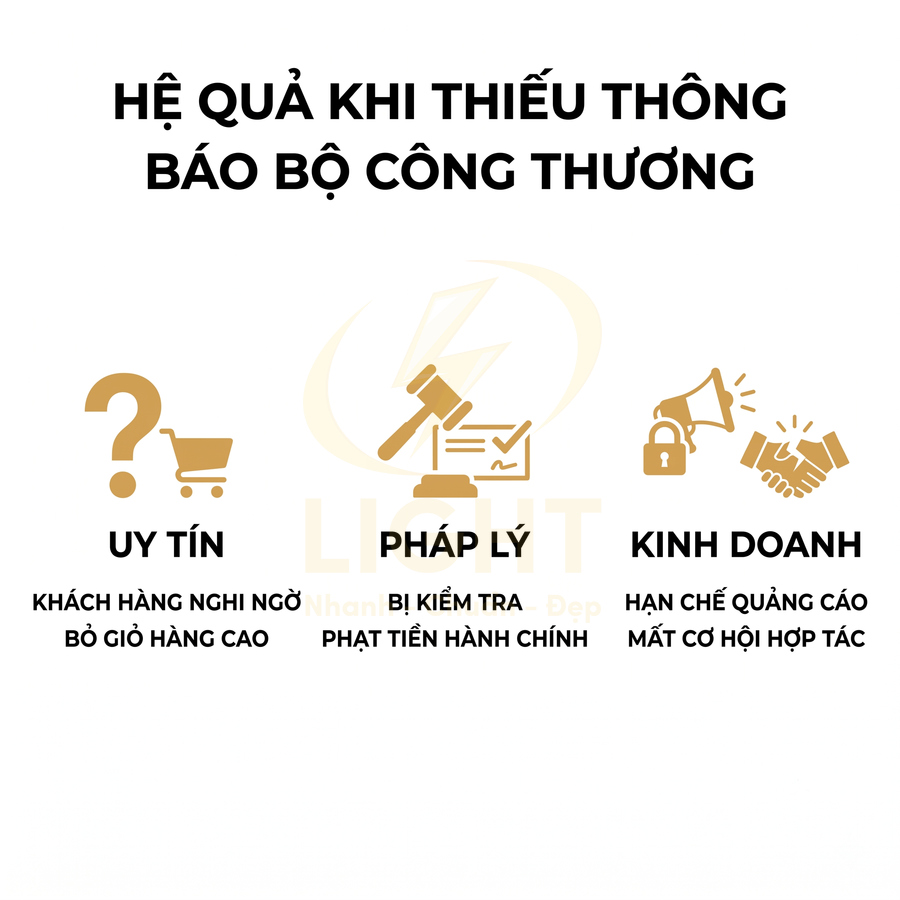 Infographic hệ quả thiếu thông báo Bộ Công Thương về uy tín pháp lý và kinh doanh của doanh nghiệp online