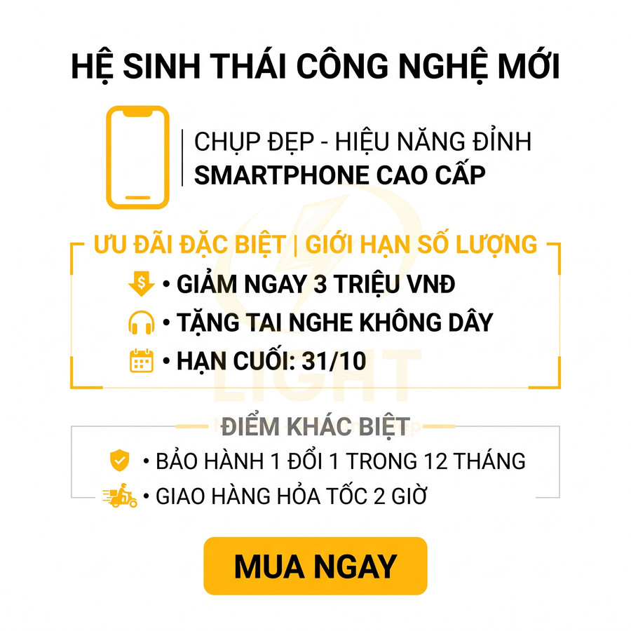Banner khuyến mãi smartphone cao cấp chụp đẹp, giảm 3 triệu, tặng tai nghe không dây, bảo hành 1 đổi 1, giao nhanh
