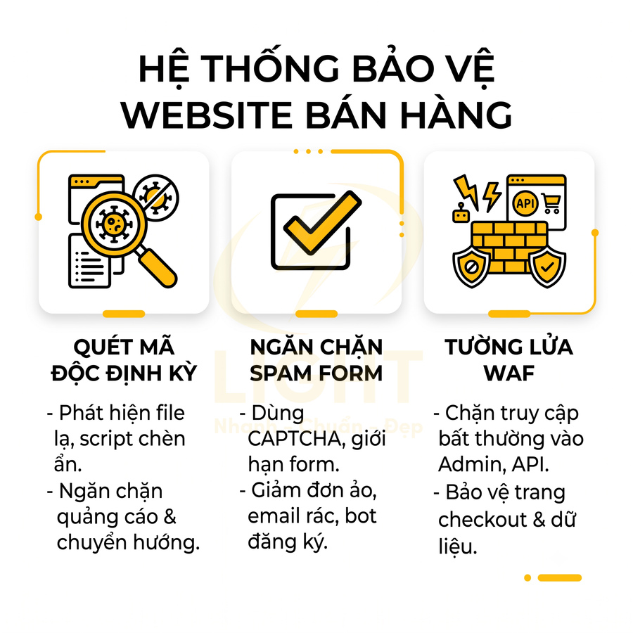 Giải pháp bảo vệ website bán hàng với quét mã độc, ngăn chặn spam form và tường lửa WAF