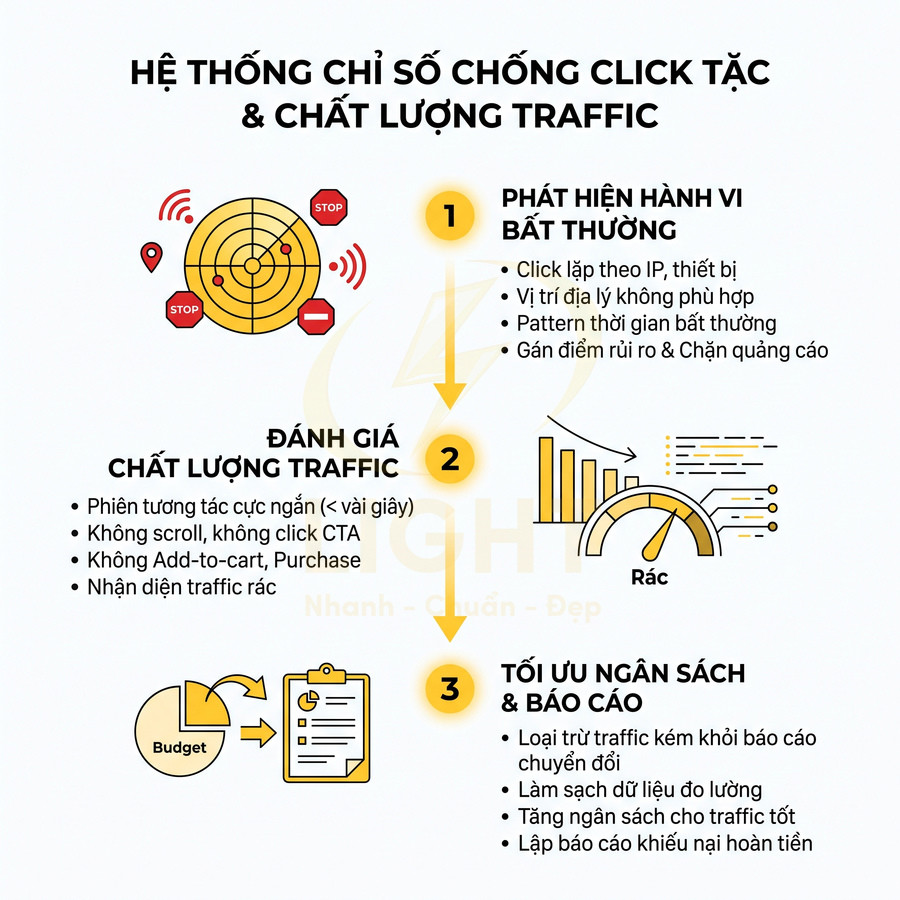 Hệ thống chỉ số chống click tặc và đánh giá chất lượng traffic, tối ưu ngân sách quảng cáo online