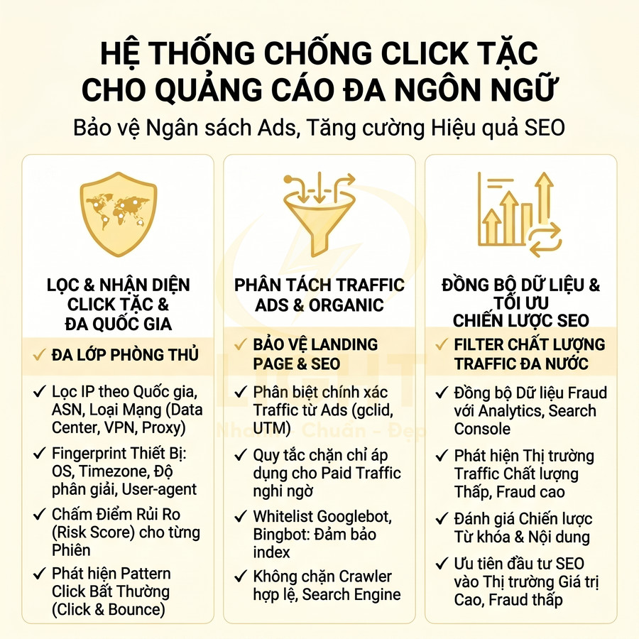 Hệ thống chống click tặc cho quảng cáo đa ngôn ngữ, lọc traffic xấu và tối ưu chiến lược SEO